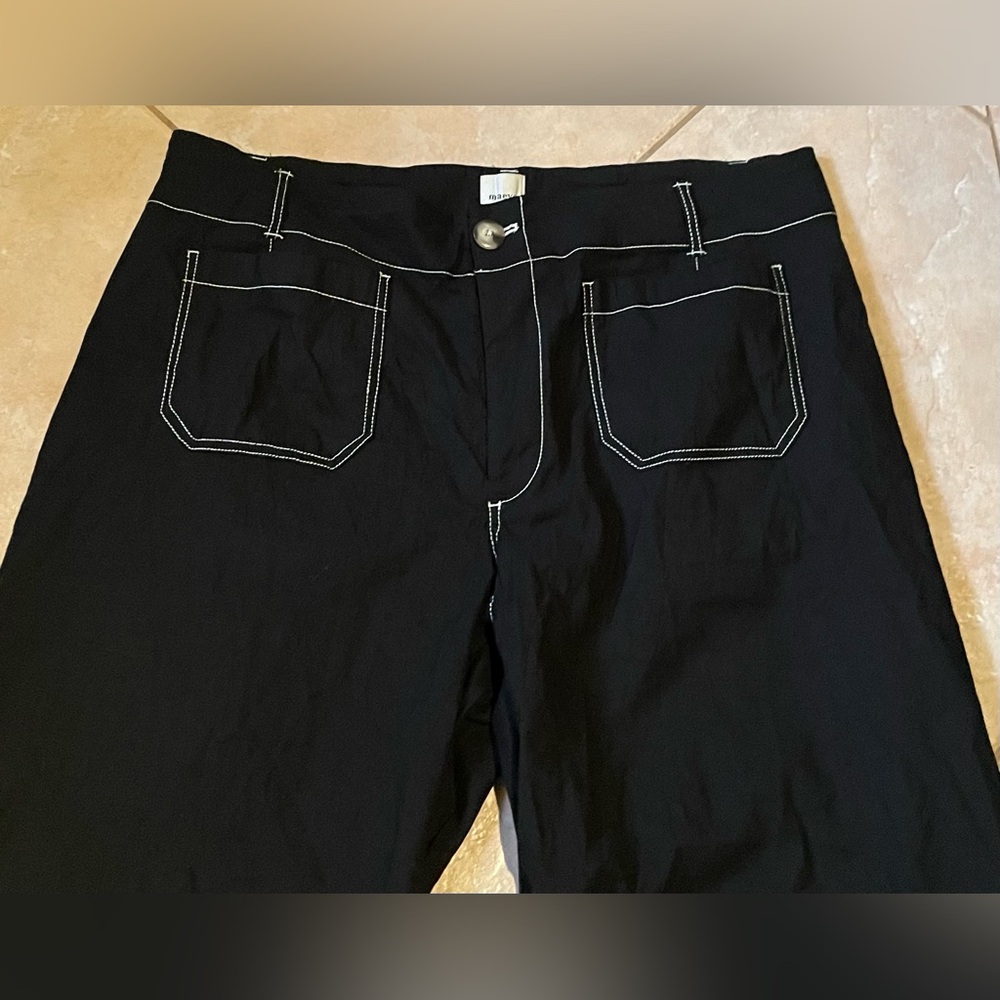 Maeve Anthropologie Women’s Colette Crop Wide Leg Pants Black Pockets 16W - Picture 7 of 12